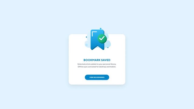 Bookmark Saved Success Pop Up Dialog Window Light Mode UI UX Motion Graphic Motion Template