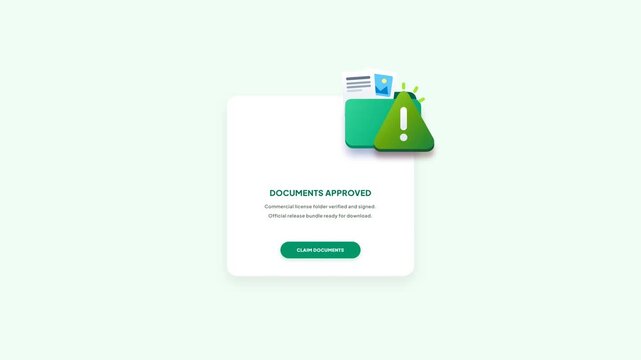 Documents Approved Commercial License Verification UI Card Pop Up Animation Motion Graphic 4K