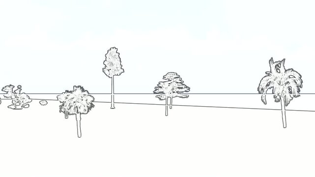Minimalist Hand Drawn Line Art Trees Landscape Motion Graphic White Background