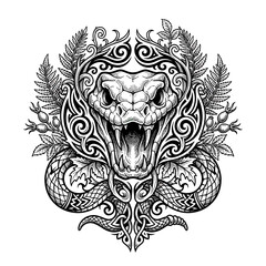 Fototapeta premium Fierce Snake Head with Ornate Tribal Patterns