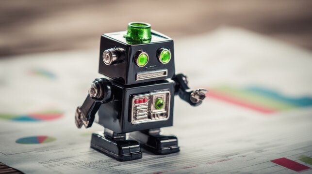 Robot toy positioned on a map representing strategic planning and oversight of critical corporate objectives