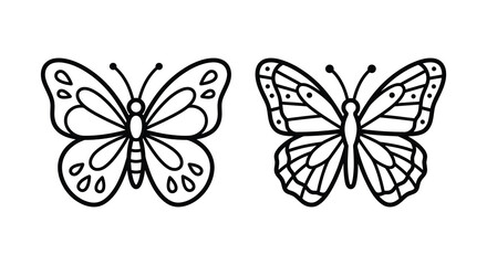 Two butterfly line drawings against a white background detailed wing patterns visible © Mama