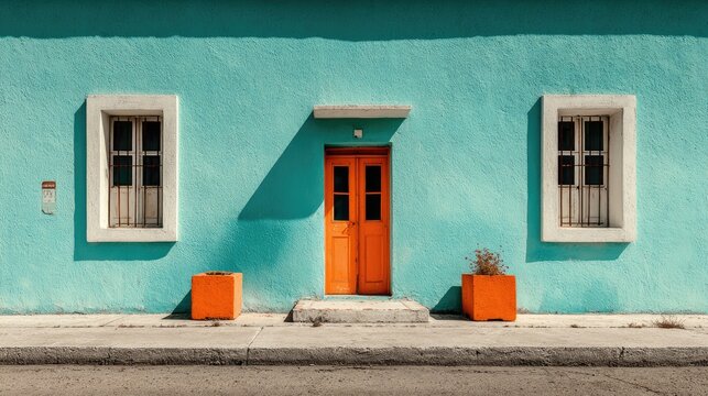 Turquoise house with orange accents