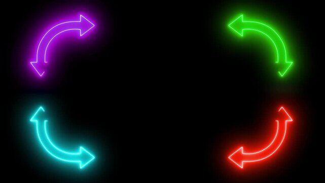 Neon Glowing Curved Arrows Frame Elements Isolated on Black Background