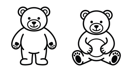 Two Teddy Bear Line Art Illustrations On A White Background cub stuffed © Mama