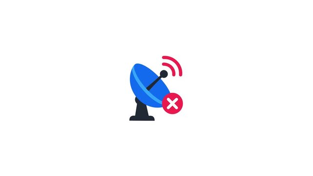 Animated Satellite Dish Signal Connection Error Icon Isolated on White Background
