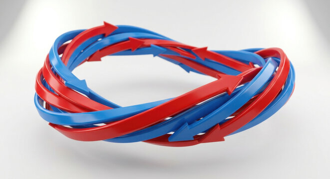 Intertwined red and blue loops: interest rate swap, cash flow exchange, and risk management.