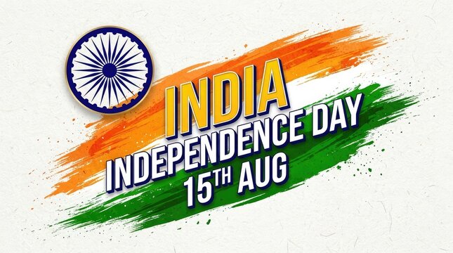 India Independence Day 15th Aug banner with brush stroke tricolor flag and Ashoka Chakra
