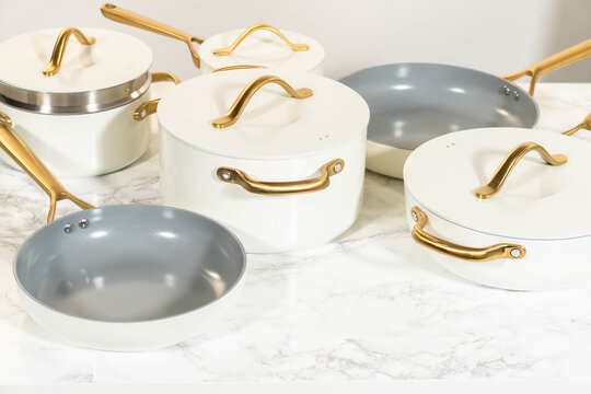 Gray Ceramic Frying Pan and Pot Set