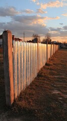 Obraz premium Rustic metal fence at sunset