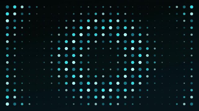 Abstract animated cyber shield built from a hexagonal grid drawn as cool blue-white lines and dots on a deep dark background. Seamless looping 4K video element with free space around it, ideal for tec