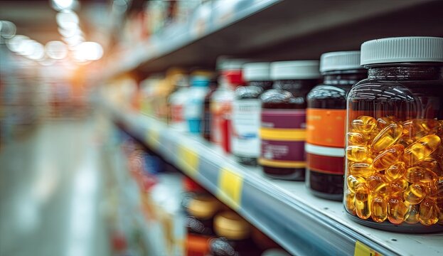 Store shelves with various health supplements