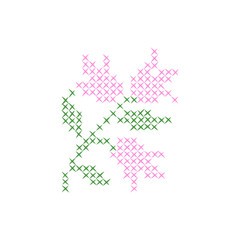 Fototapeta premium Embroidered cross-stitch bellflower. Hand drawn retro hatch folk motif. Vector isolated shape.