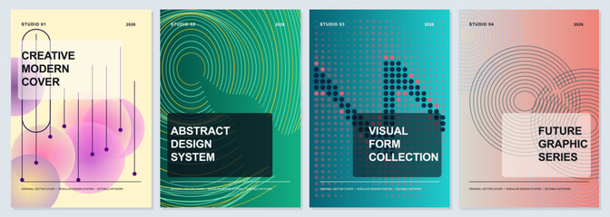 Naklejka premium Set of four abstract modern graphic design posters with geometric art