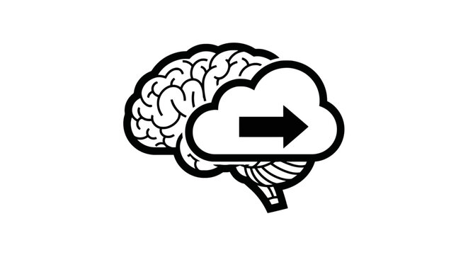 Brain with cloud thought bubble.