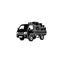 Obraz premium Flatbed Truck Carrying Packages Monochrome Symbol