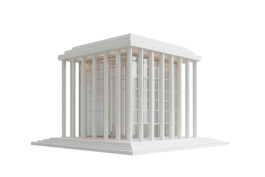 Compact white colonnade pavilion with square platform