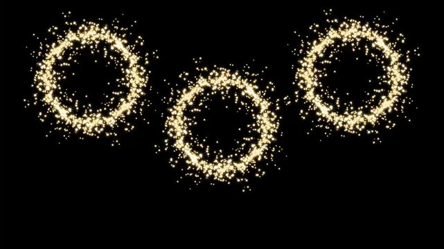 Magical golden glitter trail sparkles animation with black screen background; gold glitter star particles create a circle trail animation, shimmering starlight trails, glowing light twinkle circle 4k