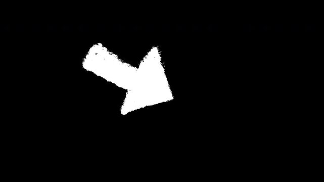 Left corner up arrow brush direction. From left corner up to down right bottom direction. Alpha channel transparent background looping animation footage motion graphic.