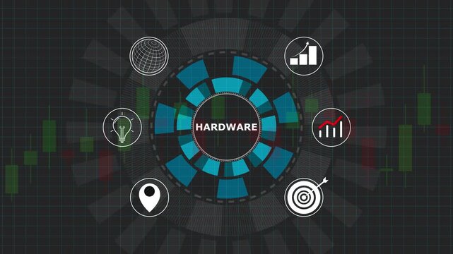 Dynamic futuristic hardware interface dashboard showcasing advanced data visualization technology stock