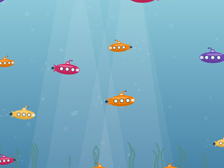 Cute Submarines Underwater Pattern Background Design