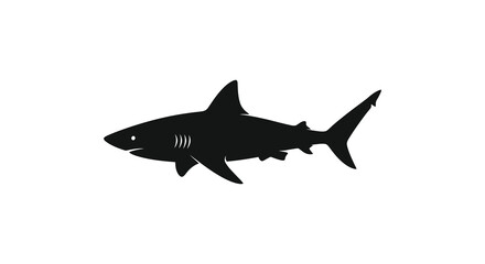 Obraz premium Great White Shark Silhouette Against White Background Black Shape