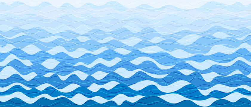 Ripples and water waves, seamless border sea surface, vector natural background, banner