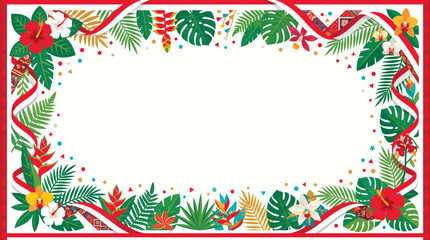 Fototapeta premium Indonesian Independence Day Tropical Floral Frame Background with Red and White Ribbon