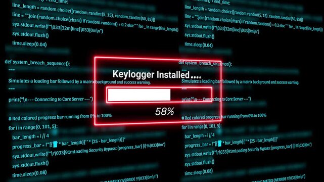  Cyber Security Hacker Terminal with key Alert and Matrix Code Background Motion Graphics