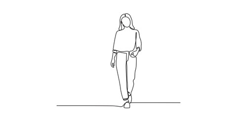 Obraz premium Continuous one line drawing of a stylish woman walking.