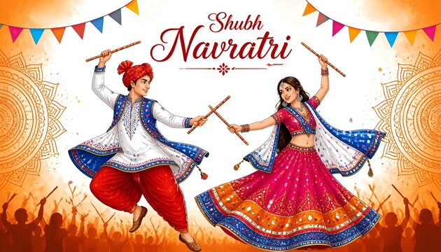 PrintGarbNight poster for Navratri Dussehra festival of India. vector illustration design of peoples playing Dandiya dance
