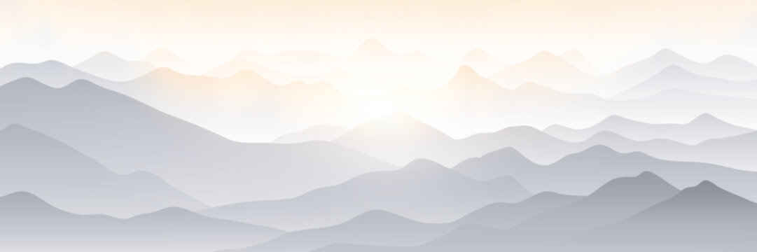 Sunrise in the mountains, ridges in the morning light, minimalistic landscape, vector illustration