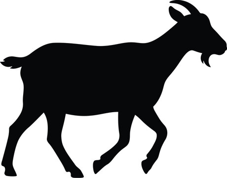Black silhouette of a standing goat animal isolated on a plain surface