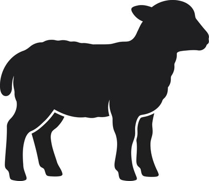 Black silhouette of a cute little lamb standing and looking to the side
