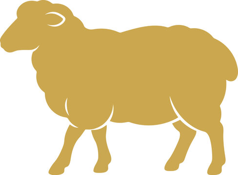 Simple golden sheep silhouette icon standing in a classic side view profile