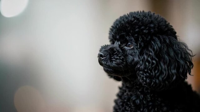 Elegant Black Curly Poodle Profile Portrait.