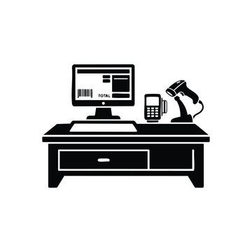 Point of sale system with barcode scanner and card reader vector icon