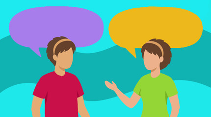 Fototapeta premium Conversation concept with two stylized people and blank speech bubbles