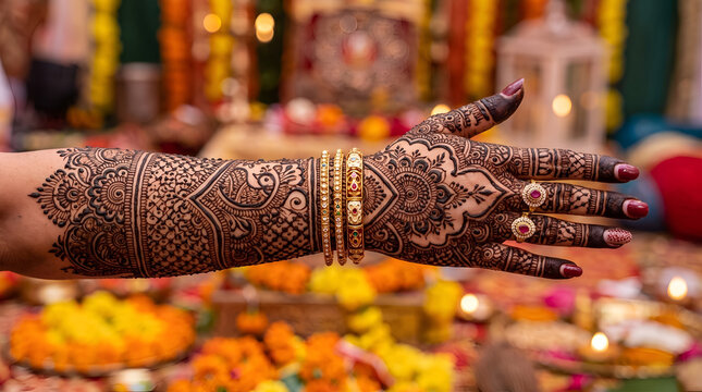 Heavy Rajasthani Bridal Mehndi with Full Hand Coverage and Traditional Dulha-Dulhan Motifs