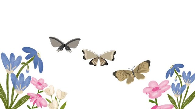 Summer background loop animation with plants, flowers, butterflies. Perfect for social media posts, eco-friendly projects, and marketing