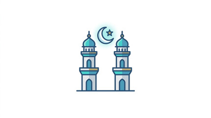 Obraz premium Illustrated Mosque with Crescent Moon and Minarets.