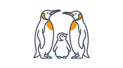Illustration of a penguin family with two adults and a chick. © Erda