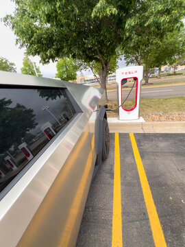 Side View Of Tesla Charging Station Setup
