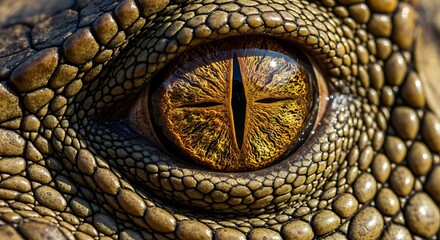 Fototapeta premium Close up of a predatory reptile eye with detailed golden iris and scales