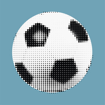 Halftone Soccer Ball Illustration in Retro Pop Art Style on Blue Background

