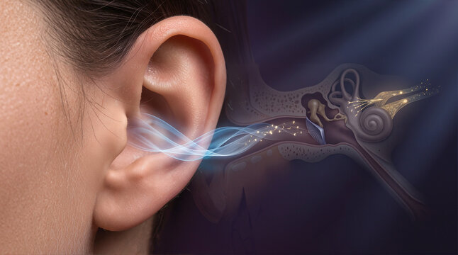 The Brain Gearbox illustrating futuristic hearing technology with AI neural auditory communication system