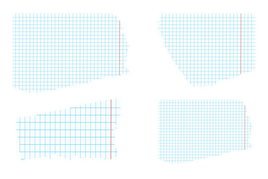 Torn graph paper fragments on transparent background