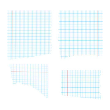 Torn graph paper fragments on transparent background