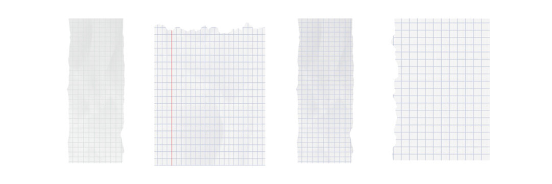 Torn graph paper strips for design elements on transparent background