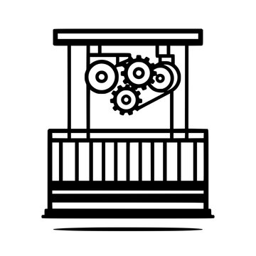 Mechanical Elevator Platform with Visible Gears and Pulleys Vector Icon Illustration
